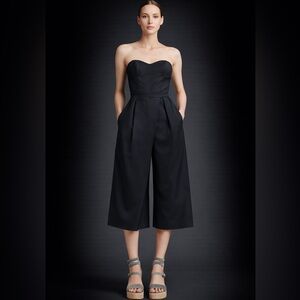 Tibi Black Strapless Wide-Leg Jumpsuit